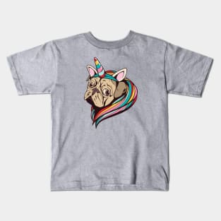 Unicorn Pug with Rainbow Hair Kids T-Shirt